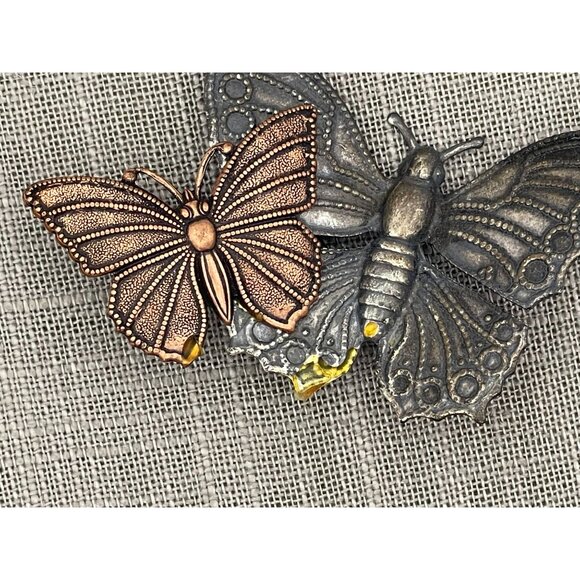 Vintage Butterflies Brooch 3" Oxidized Silver Tone Copper Tone - Picture 6 of 10
